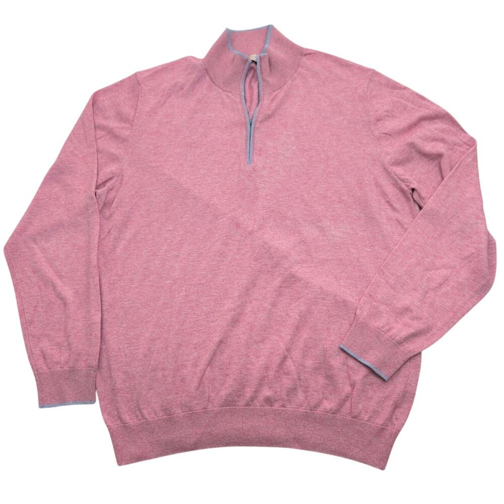 Hagen Carmel Pink Gray Cotton-Cashmere Quarter-Zip Pullover Lightweight XL Italy